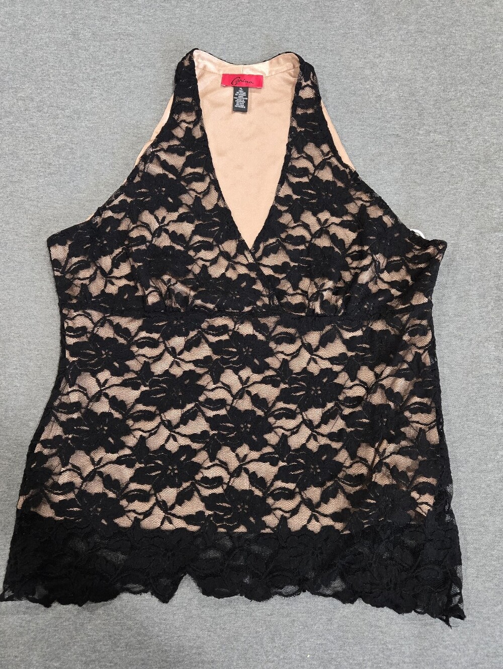 Black Lace Sleeveless Top With Nude Lining XL Y2K Style Empire Waist Carina Sexy